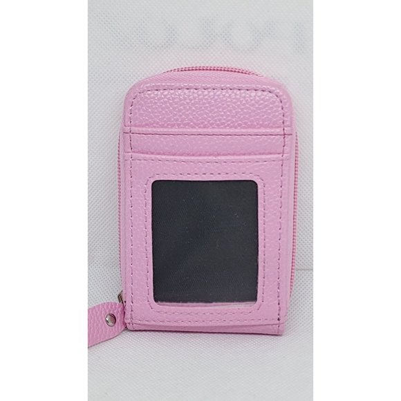 Pink Leather Mini Credit Card Case Card Slot Card Holder Wallet with ID Window - Picture 14 of 16